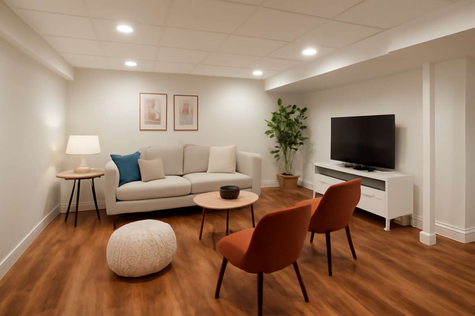 basement with laminate flooring